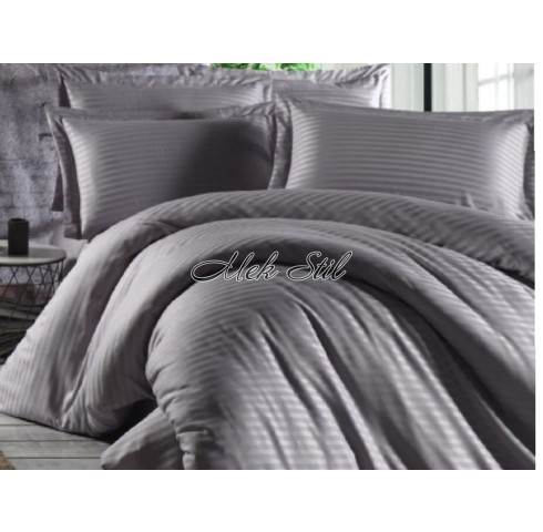Луксозно спално бельо Памучен сатен райе цвят светло сив